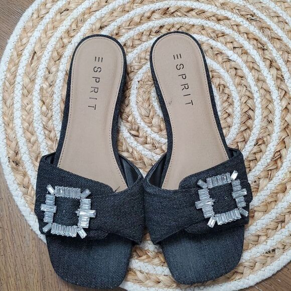 Esprit Averie Women's Dark Demin Embelluahed Buckle Slide Sandals, Size 7 - Picture 6 of 7